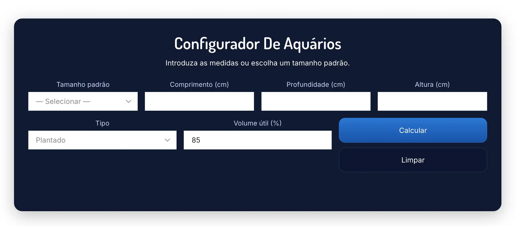 Configurador de aquários - A Casa dos Discus