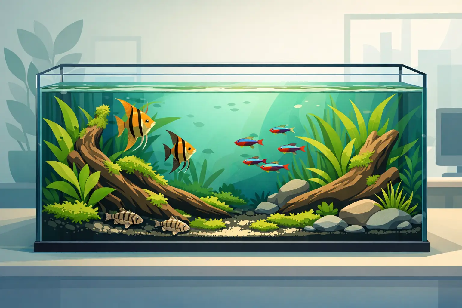 Exemplo de aquário amazónico completo